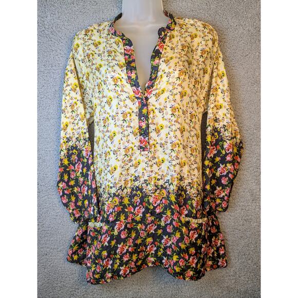 Sundance Tunic Top Silk Boho Floral Yellow Womens Small Flowy Lagenlook Beach - Picture 5 of 14
